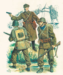 Polska officerare och soldater år 1939. Teckning från tidningen Soldat